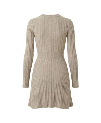 Modenaire Women's Ribbed Knit Long-Sleeve Flared-Hem Sweater Dress - Taupe