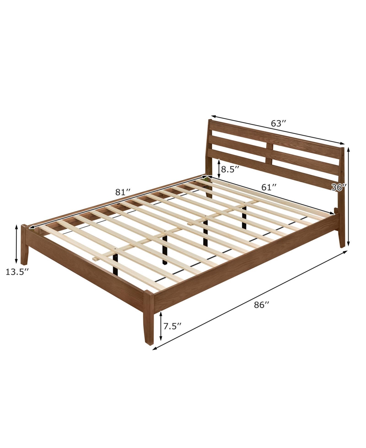 Slickblue Wooden Platform Bed Frame with Slatted Headboard
