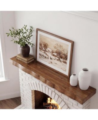 63-Inch Fireplace Mantel, Solid Wood Floating Mantel Shelf with Live Edge, Long Floating Shelves
