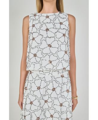 Women's Floral beaded Sleeveless top