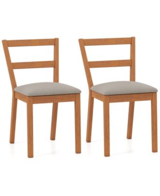 Farmhouse Style Wooden Dining Chairs Set of 2 with Padded Upholstered Seats-Oak