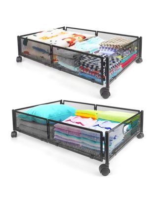 Underbed Rolling Storage Drawer with Metal Mesh Frame and Wheels, 2 Packs