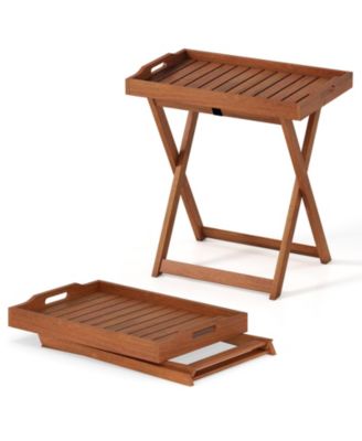 Folding Solid Wood Outdoor Tray Table with Removable Top