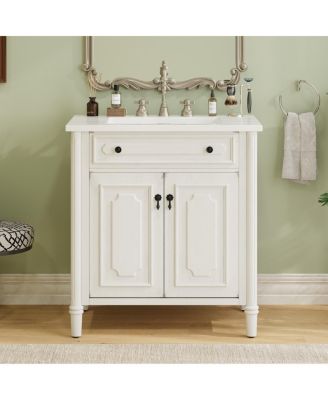31 Inch Vintage Bathroom Vanity with Ceramic Sink, Soft Close Doors and Adjustable Storage for Small Spaces