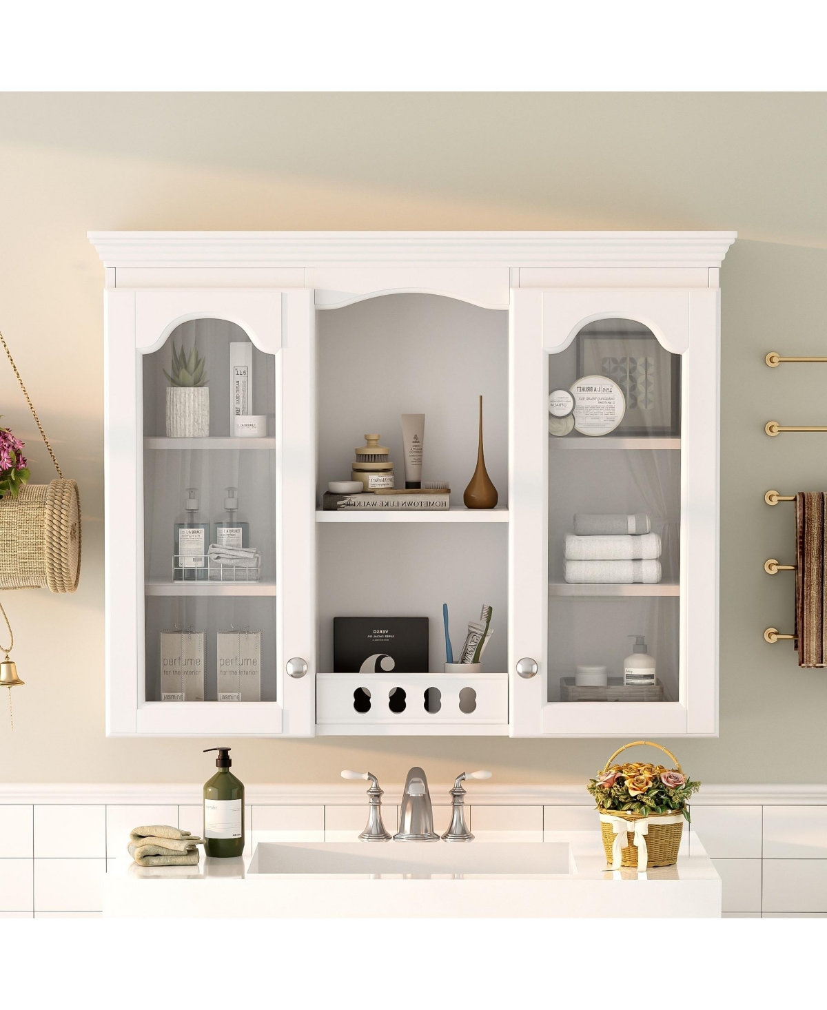 Busdays Wall Mounted Medicine Cabinet Bathroom Cabinet 2 Glass Doors Over Toilet Space Saver Storage