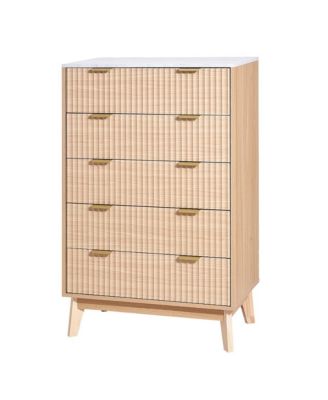 5 Fluted Drawer Dresser Wooden Chest of Drawers with Sliding and Anti-tip Device Modern
