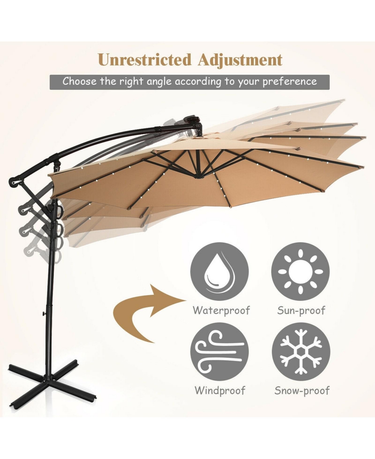 Sugift 10 ft Solar Led Offset Patio Umbrella with 360 Degree Rotation