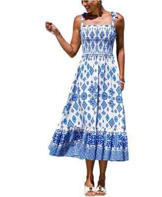 Cupshe True Story Ornate Midi Dress - Blue - L