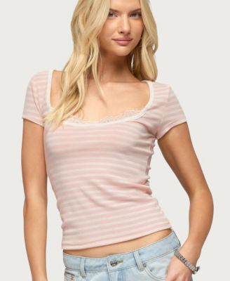 Women's Layered Lacey Striped T Shirt