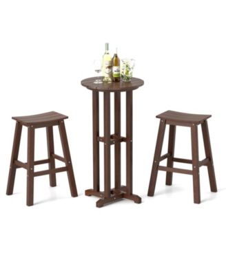 3PCS Outdoor HDPE Bar Table and Chair Set for 2  Footrests for Garden Yard Pool