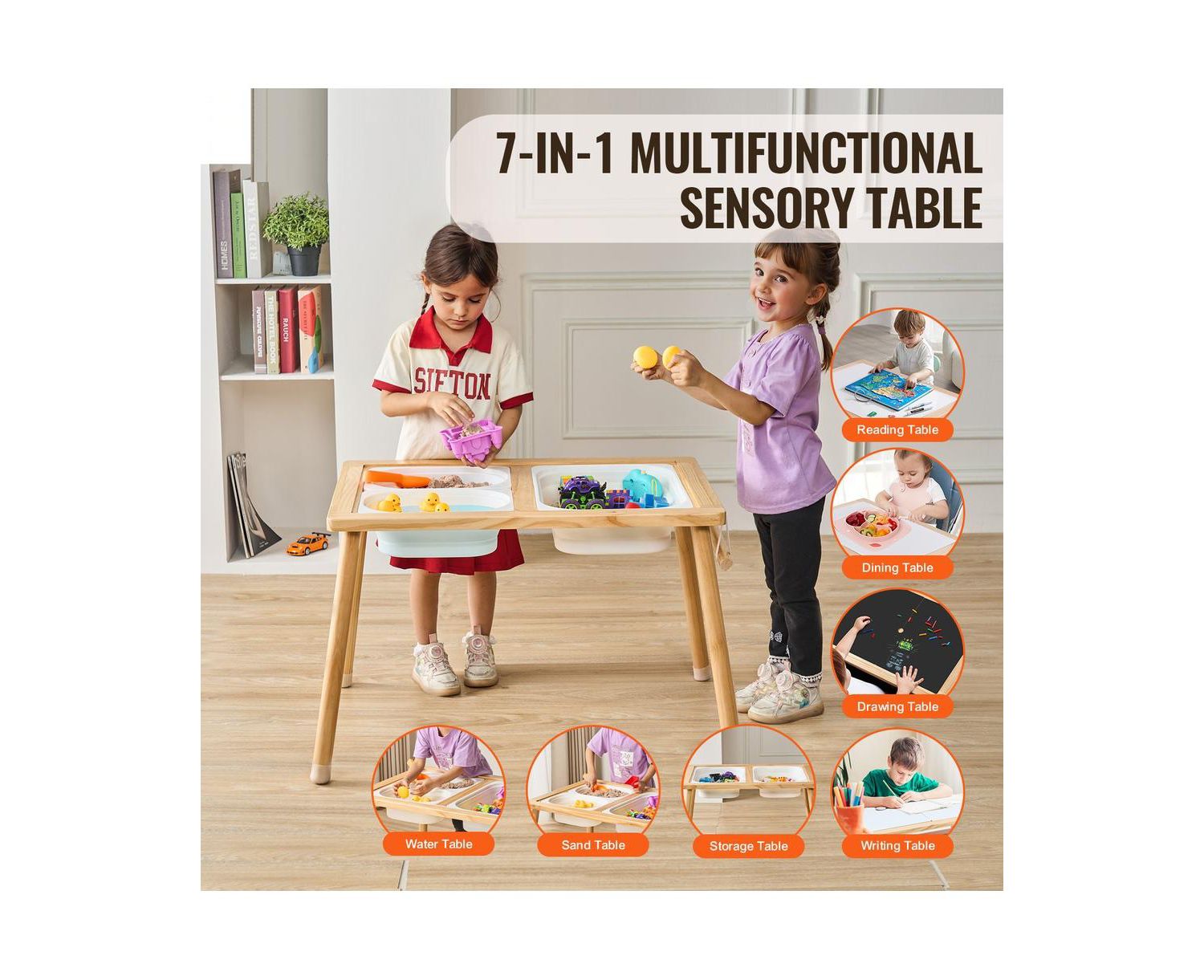 Sand and Water Wooden Convertible-Top Activity Table for Ages 3+