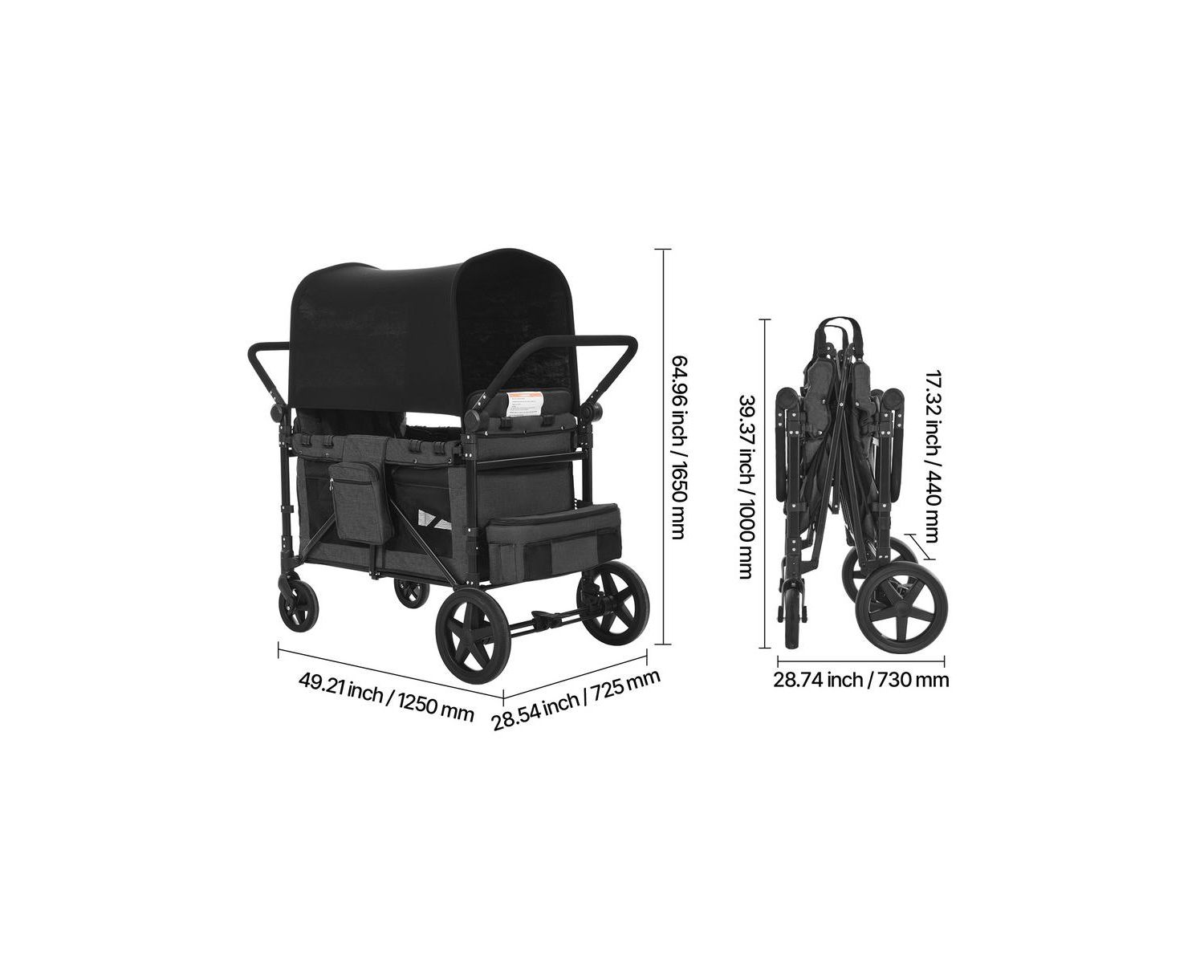4 Seat Wagon Stroller 330 lb Foldable Push Pull with Canopy