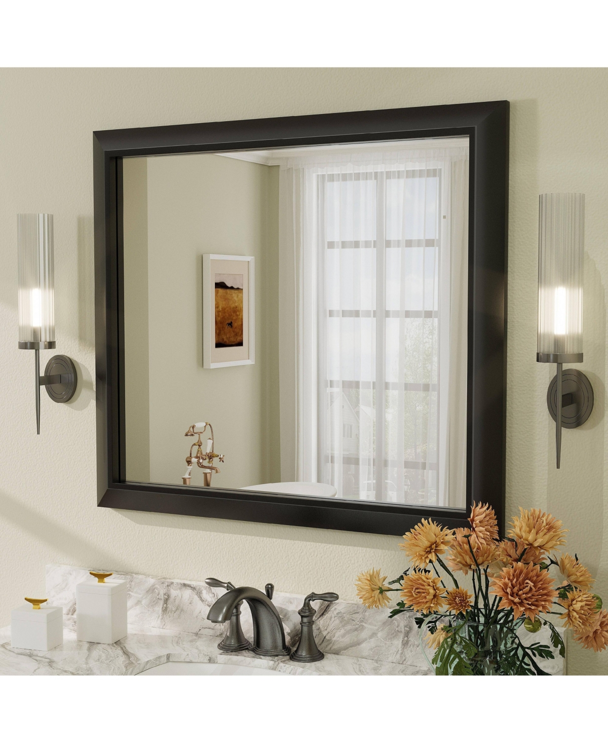 Apmir 32" x 36" Inch Thick Metal Framed Wall Mirrors for Bedroom, Rectangle Wall-Mounted Mirrors
