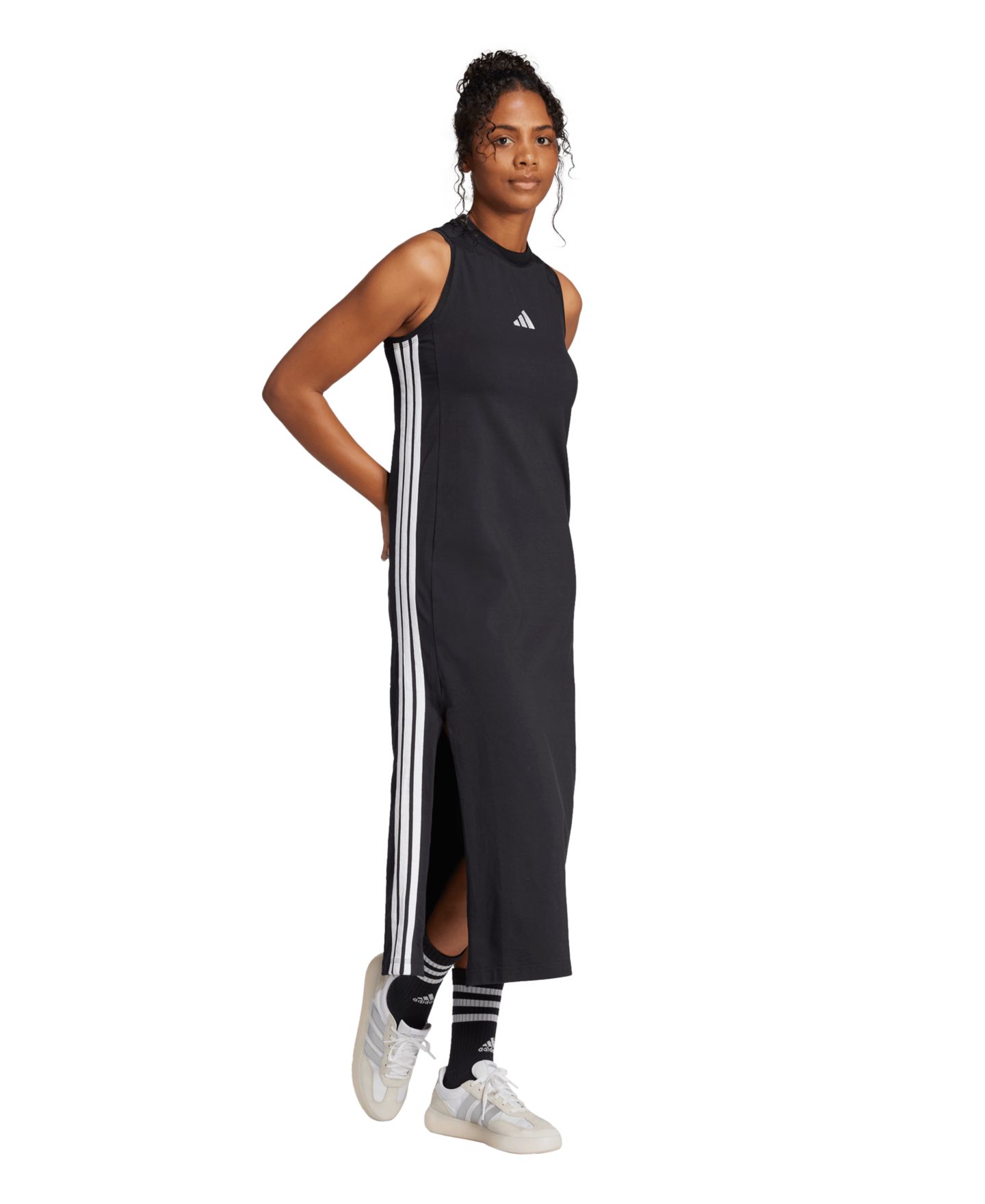 Женское макси-платье adidas с открытой спиной без рукавов, цвет: Чёрный / Белый — фото 2