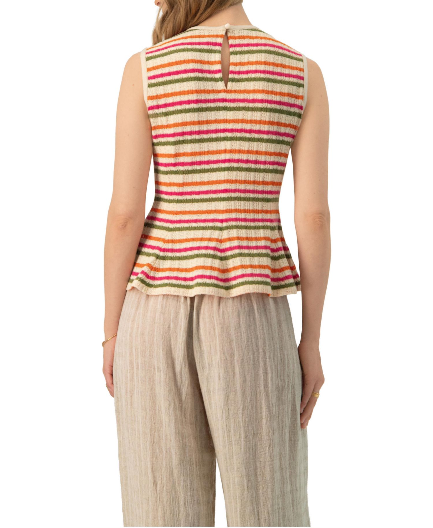 Women's Sleeveless Peplum Striped Knit Blouse
