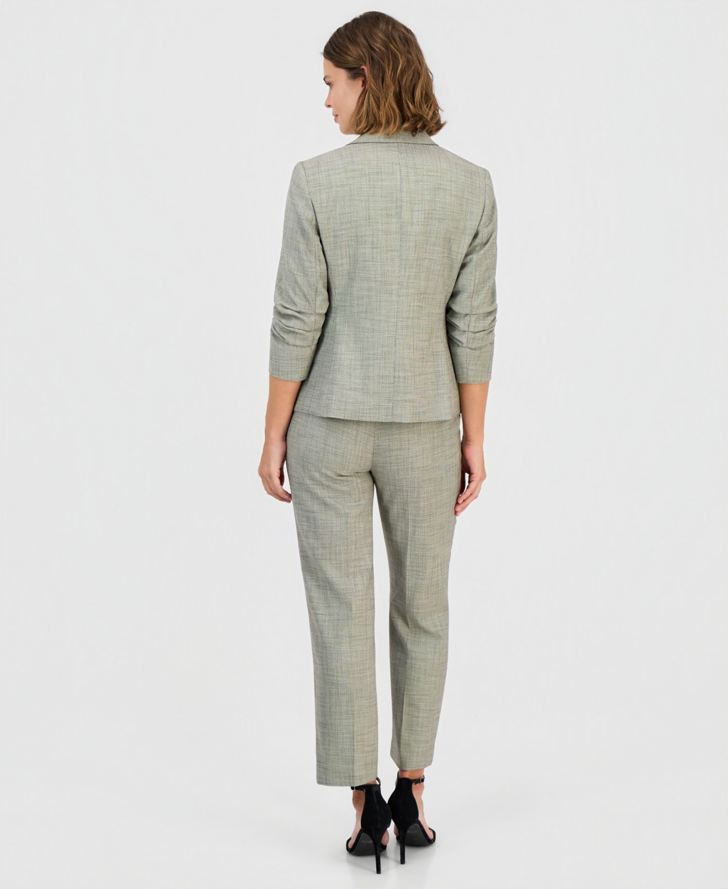 Scrunch-Sleeve Blazer & Sequinned Camisole & Ankle Pants