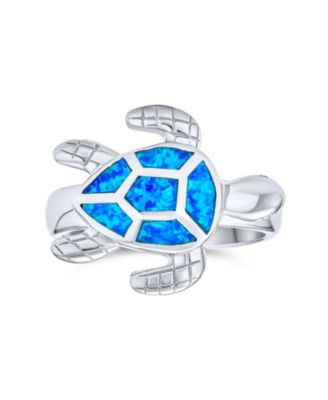 Nautical Tropical Created Opal Inlay Turtle Ring .925 Sterling Silver