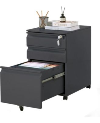 Mobile Filing Cabinet 3 Drawer, Under Desk File Cabinet with Lock and Anti-Tip Wheel, Metal Rolling Cabinet for Home Office, A4/Letter/Legal