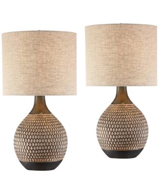 Emma 21" High Small Mid Century Modern Accent Table Lamps Set of 2 Wood Finish Ceramic Living Room Bedroom