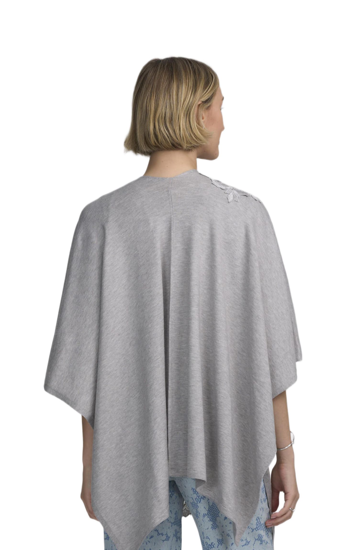 Fine Gauge Draped Cardigan With Lace Applique