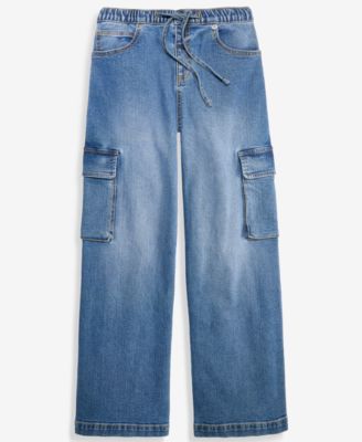 Girls' 5-20 Medium-Wash Cargo Jeans