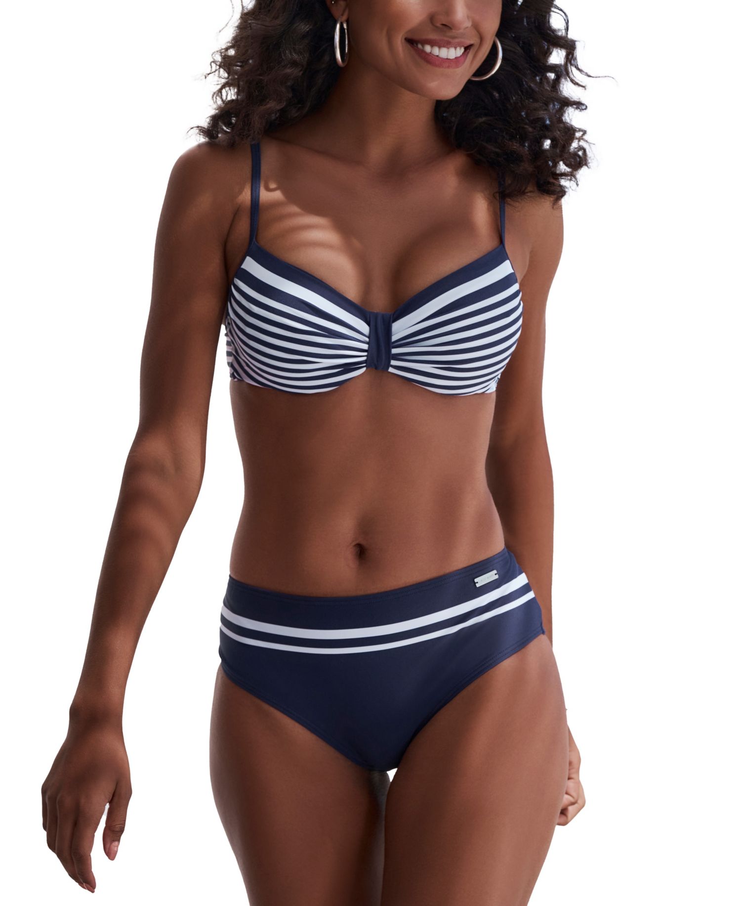 Women's Striped Insert Mid Rise Bikini Mid-Rise Swim Bottom