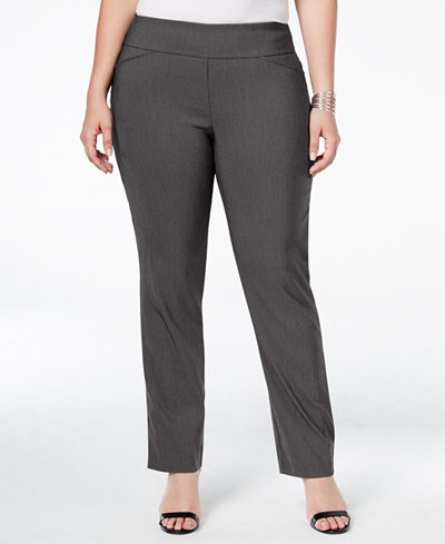 Charter Club Plus Size Cambridge Tummy-Control Check-Printed Pull-On Pants, Only at Macy's