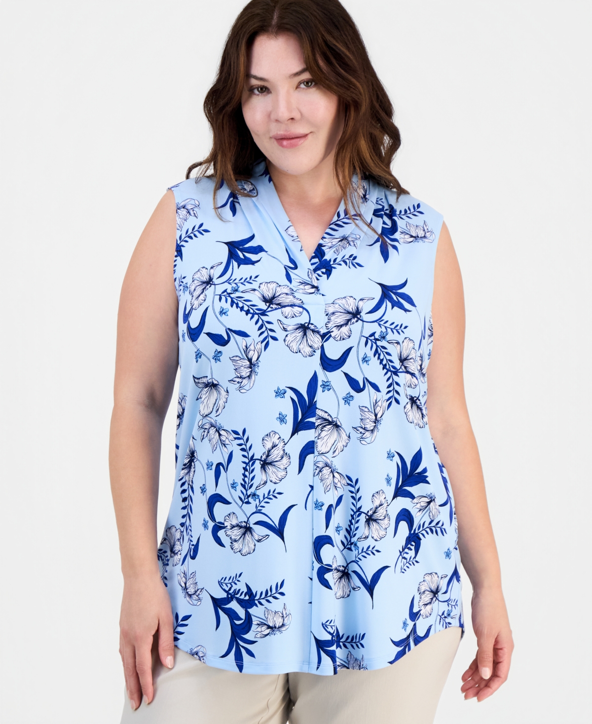 Jm Collection Plus Indina Floral Sleeveless V-Neck Top, Macy's Exclusive