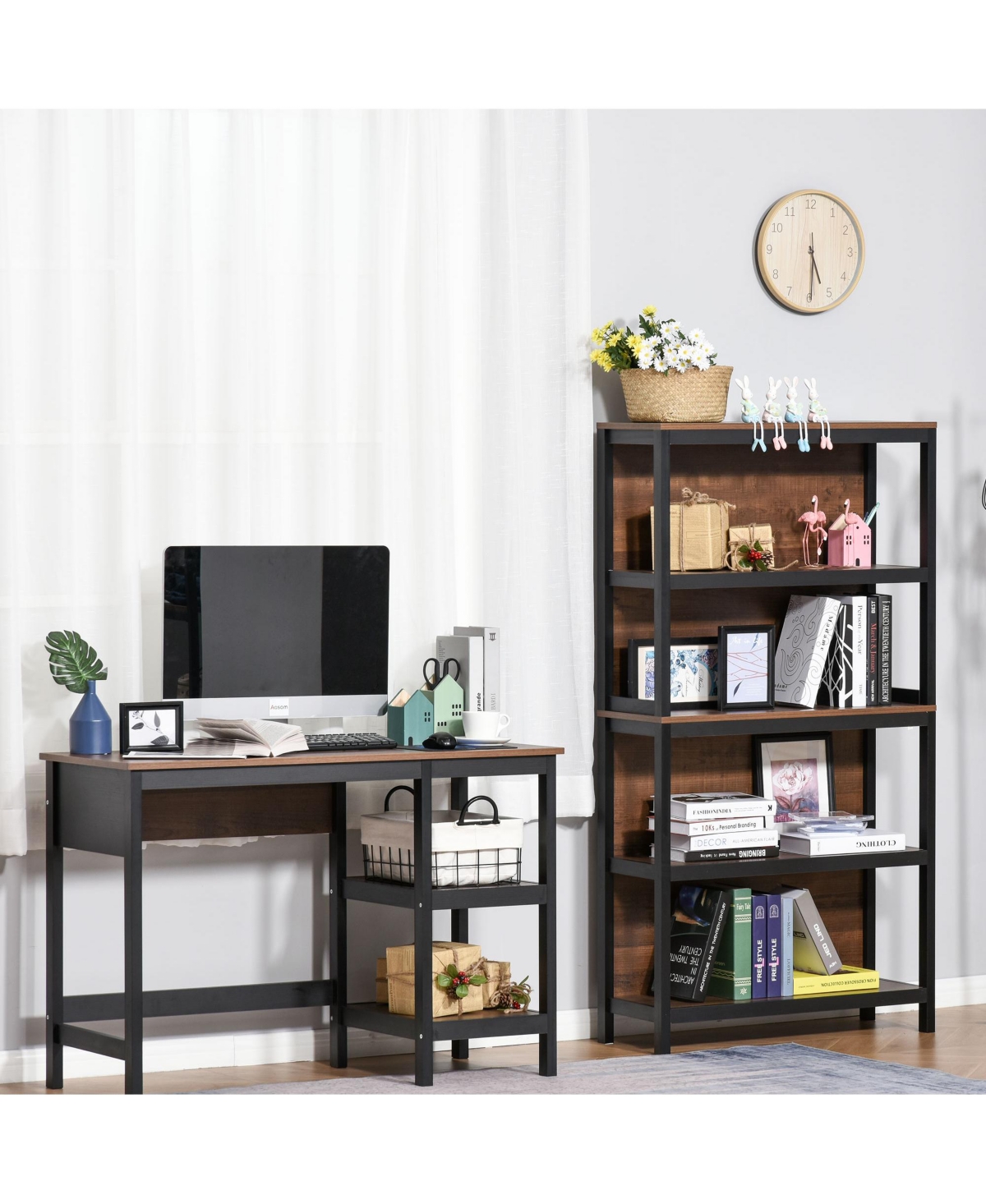Homcom 4 Tier Bookshelf Utility Storage Shelf Organizer w/Back Support,