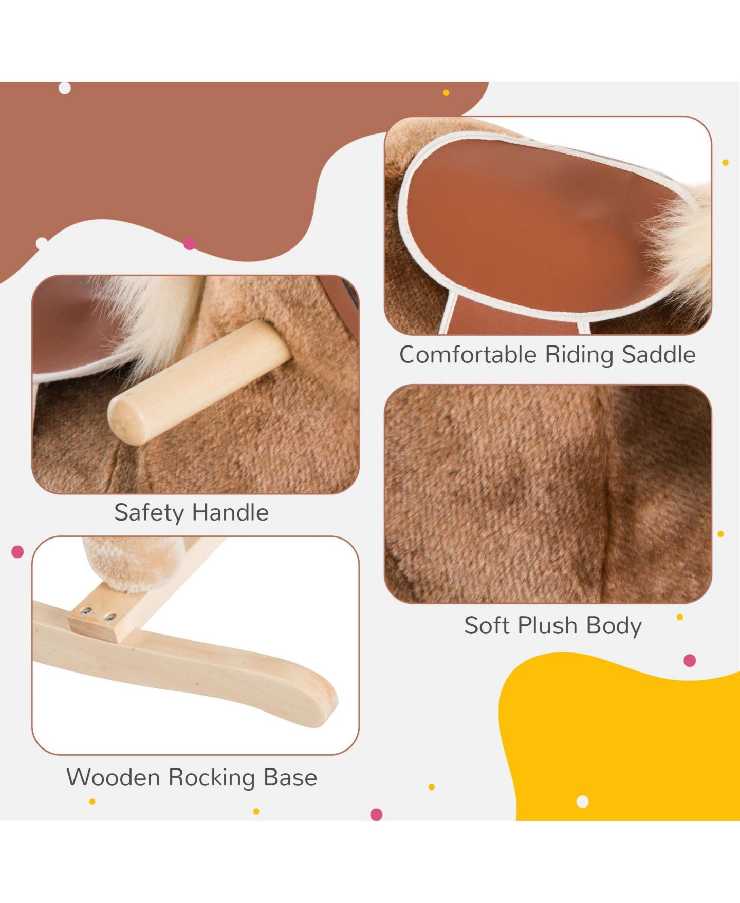 Детская мягкая игрушка Qaba Kids Rocking Horse, Plush Toddler Rocker, Wooden Base Ride On Toy — фото 3
