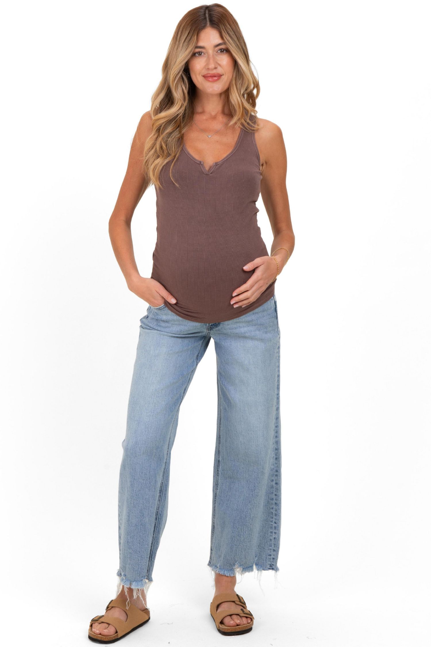 Women's Light Blue Fringe Hem Ankle Wide Leg Jeans