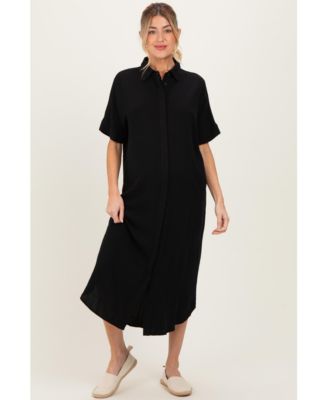 Maternity Black Button Down Midi Shirt Dress