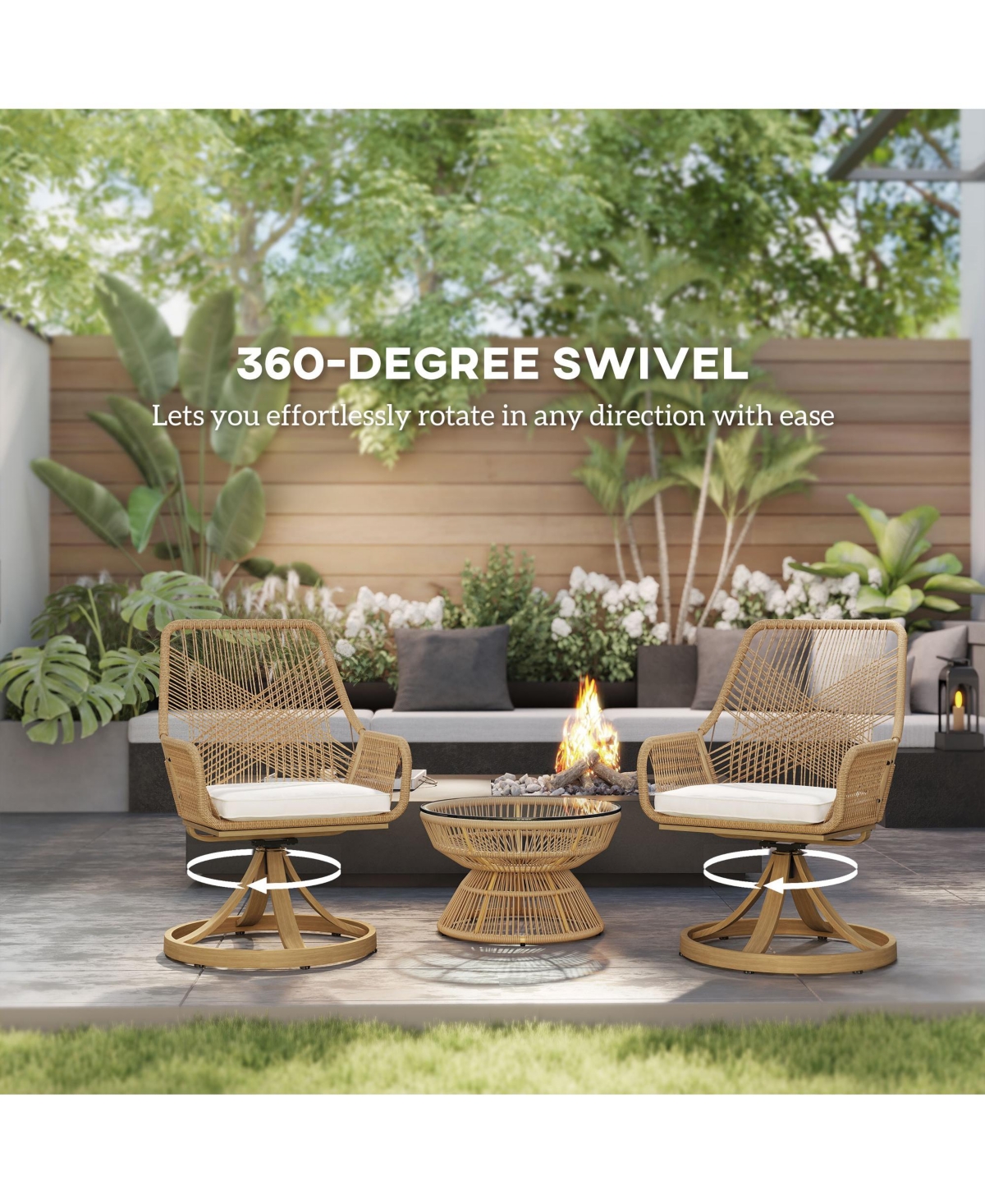 Outsunny Patio Swivel Chairs Set of 2, Rat Dining Chairs with Cushions