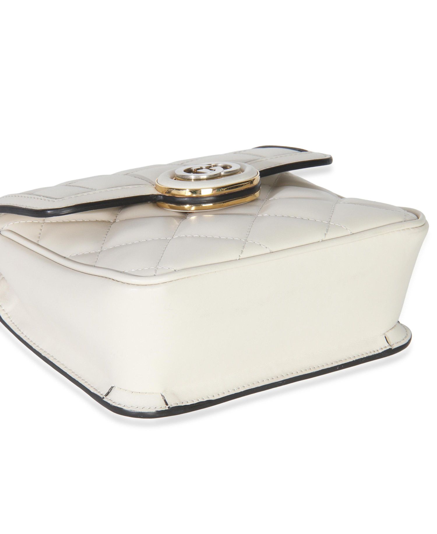 White Quilted Calfskin Mini Deco Chain Bag
