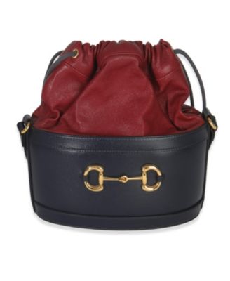 Red Navy Calfskin Horsebit 1955 Drawstring Bucket Bag