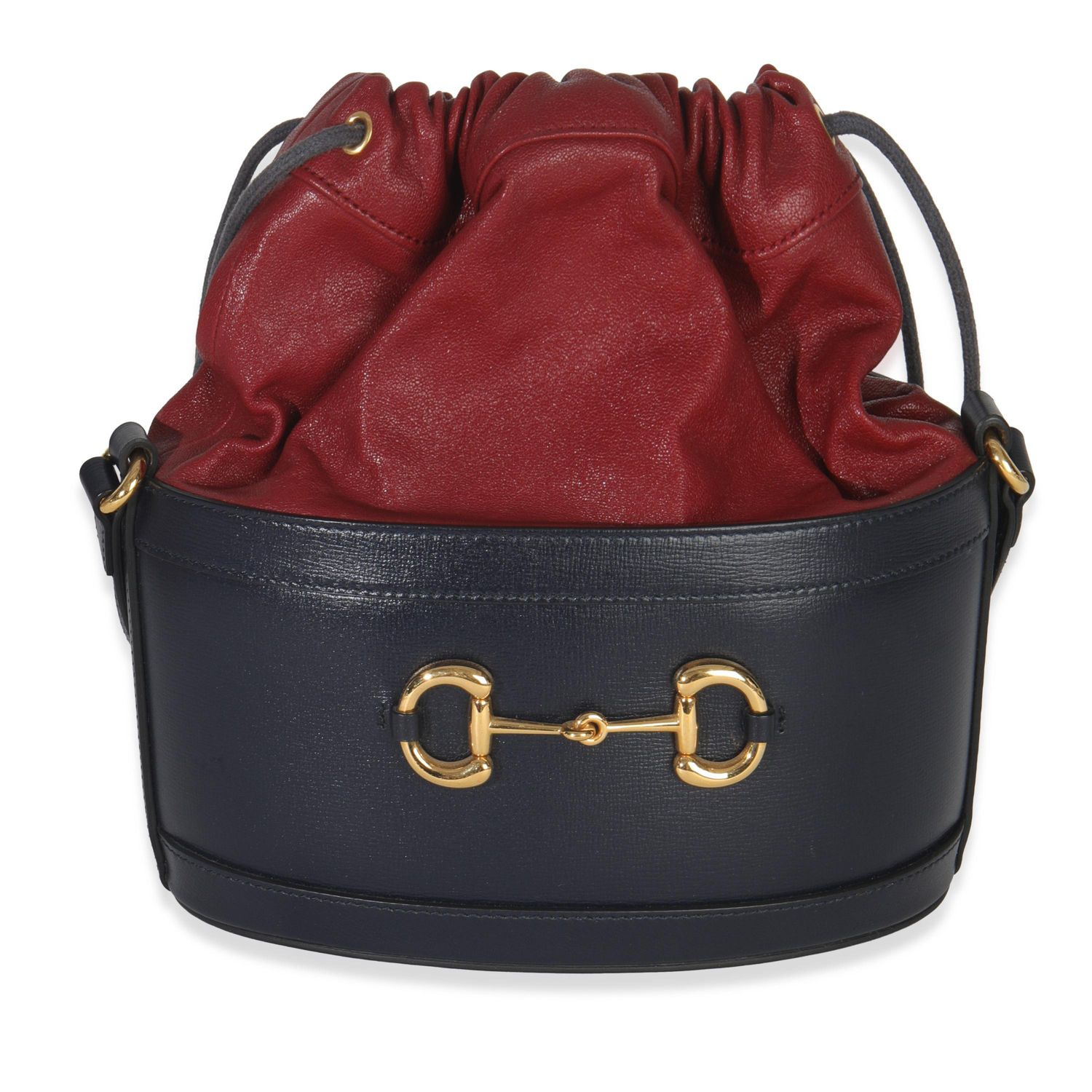 Red Navy Calfskin Horsebit 1955 Drawstring Bucket Bag