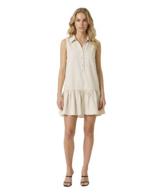 Women's Sleeveless Collared Drop-Waist Pocket Dress