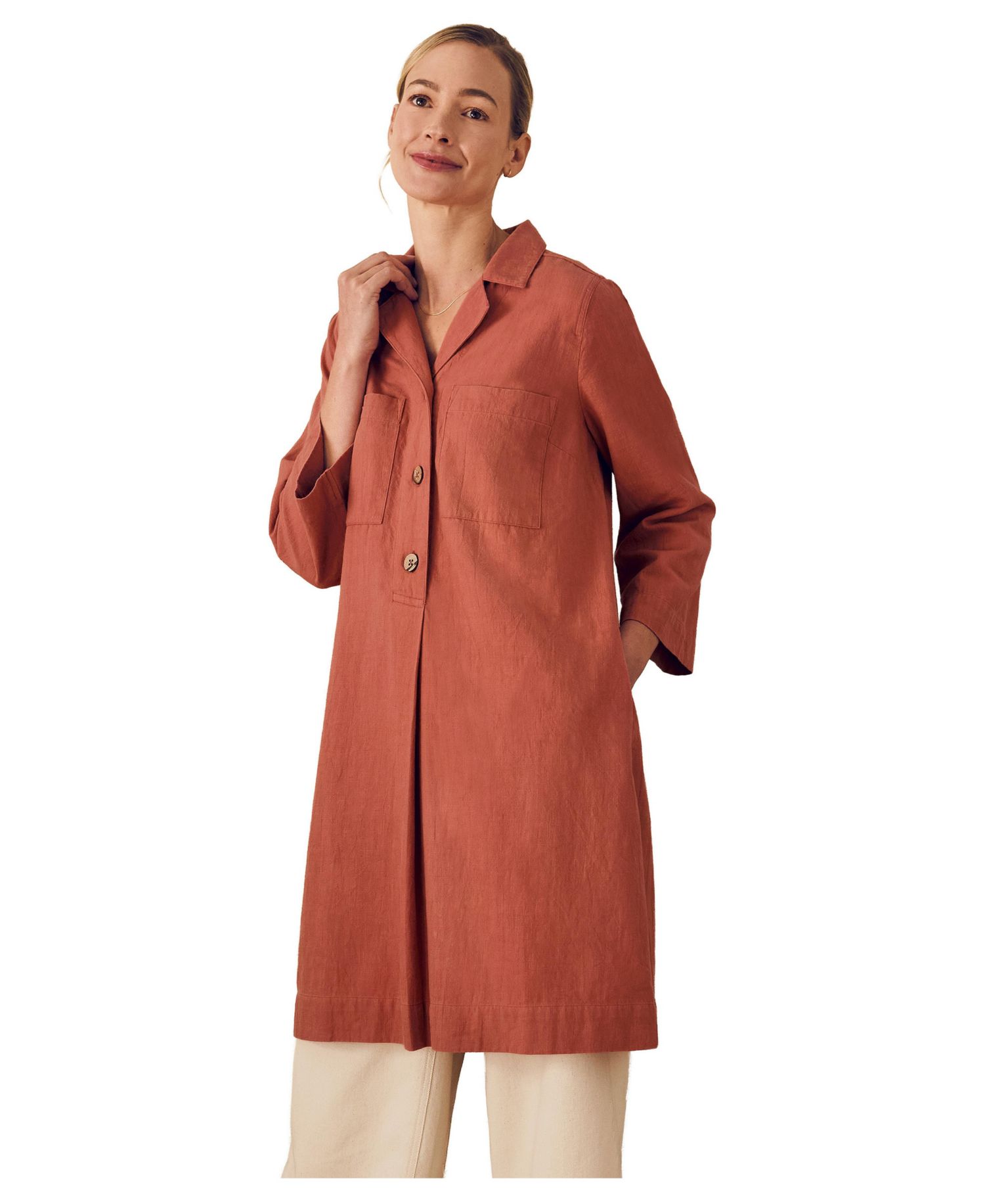 Women's Placket Detail Knee Length Dress