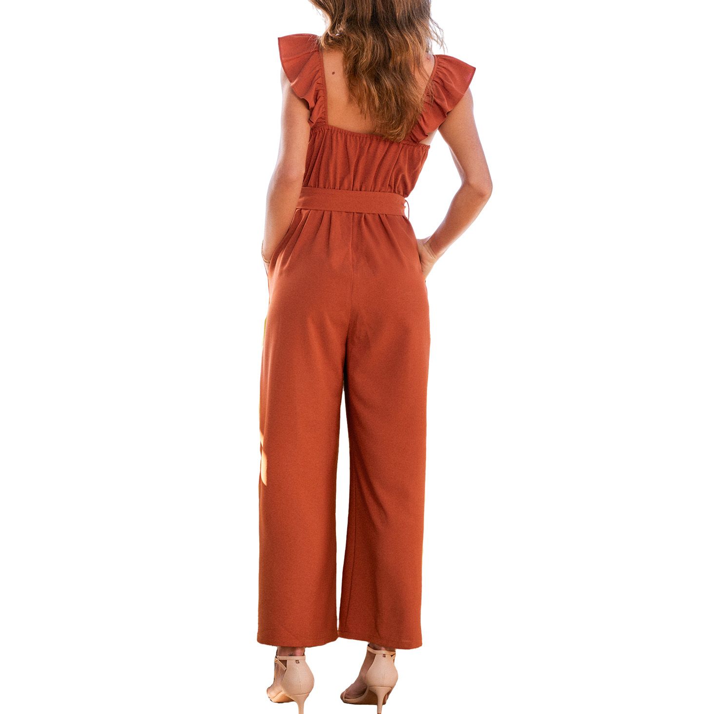 Женский комбинезон Cupshe Ruffle Waist Tie-Front Wide Leg Jumpsuit, цвет: Красный — фото 3
