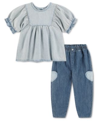 Levis Girls Toddler 2T-5T Yoke Short-Sleeve Top and Pants 2-Piece Set - Bauhaus Blues 65$