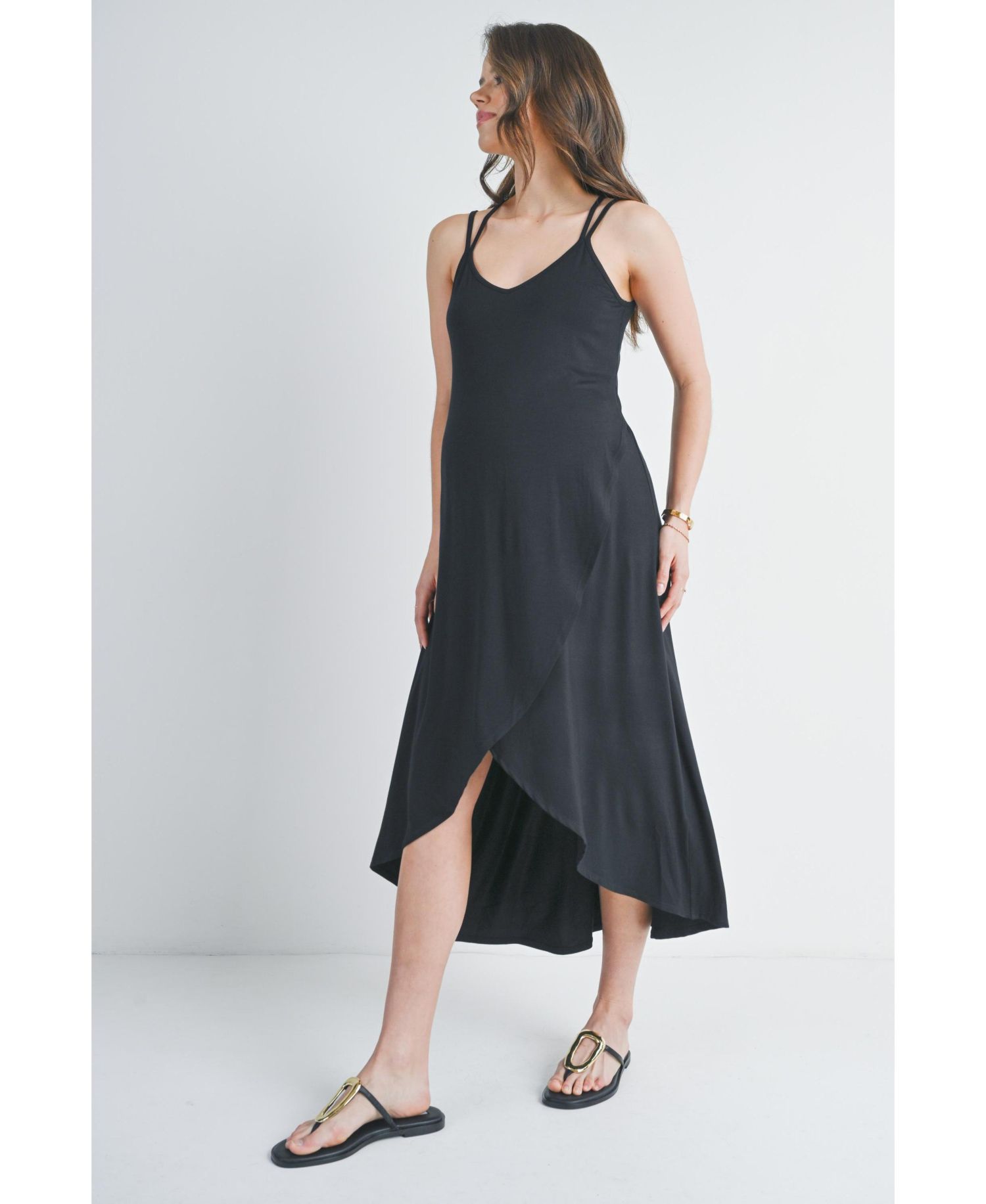 Women's Sleeveless High-Low Midi Dress with Crisscross Back