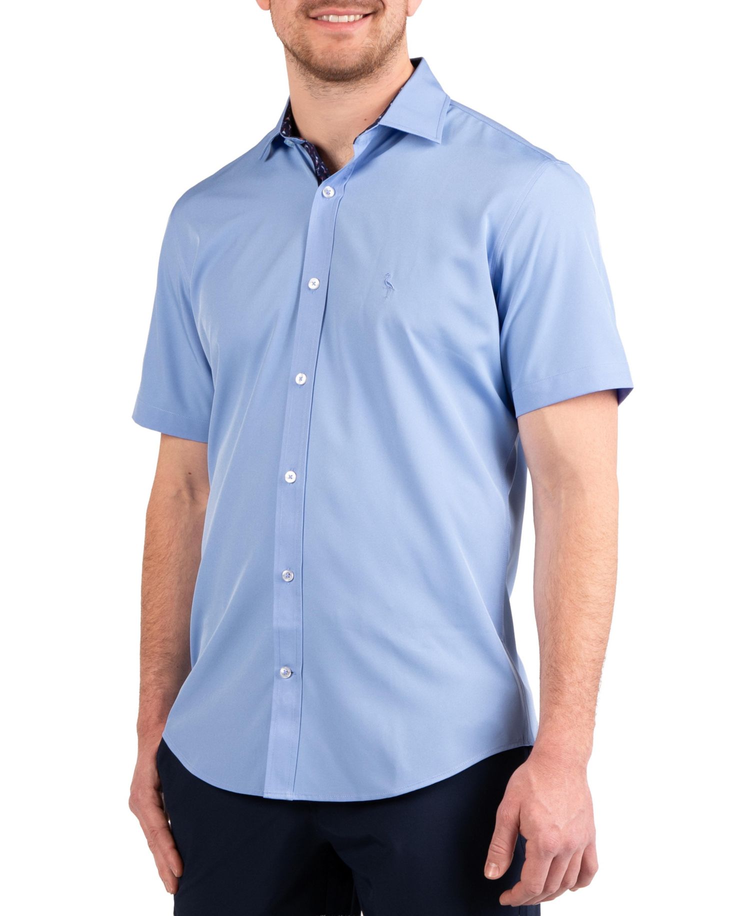 Mens Solid Performance Short Sleeve Shirt with Printed Trim