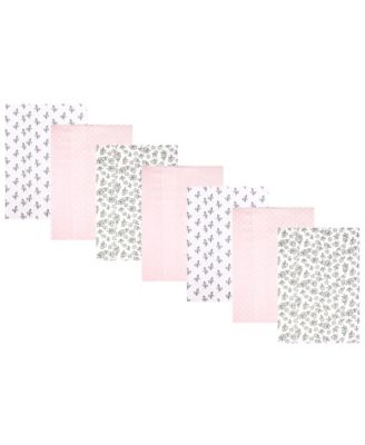 Girl Cotton Poly Flannel Burp Cloths 7-Pack, Pink Primrose, One Size