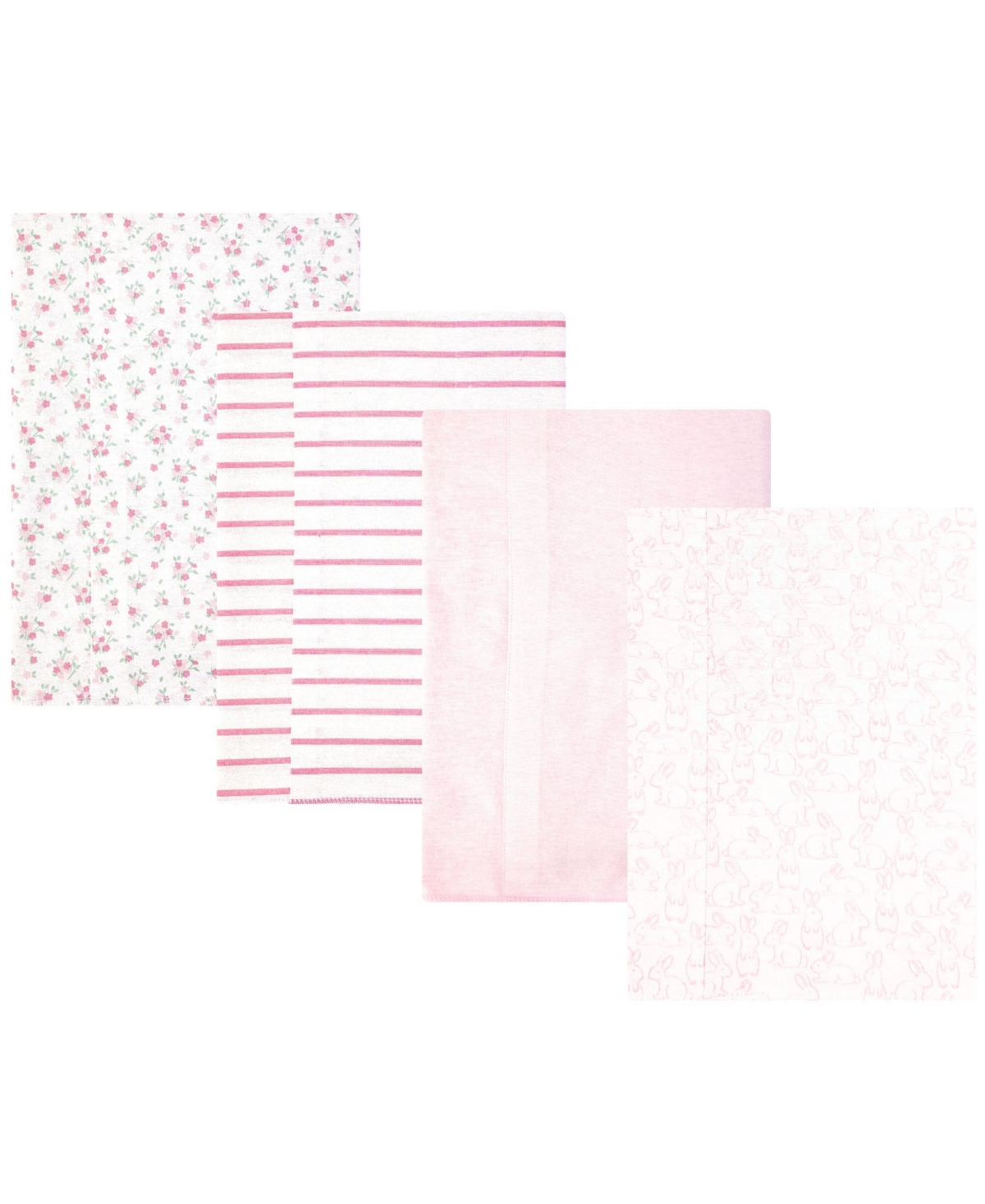 Hudson Baby Girl Cotton Poly Flannel Burp Cloths -Pack, Wispy Wild Flower Bunny