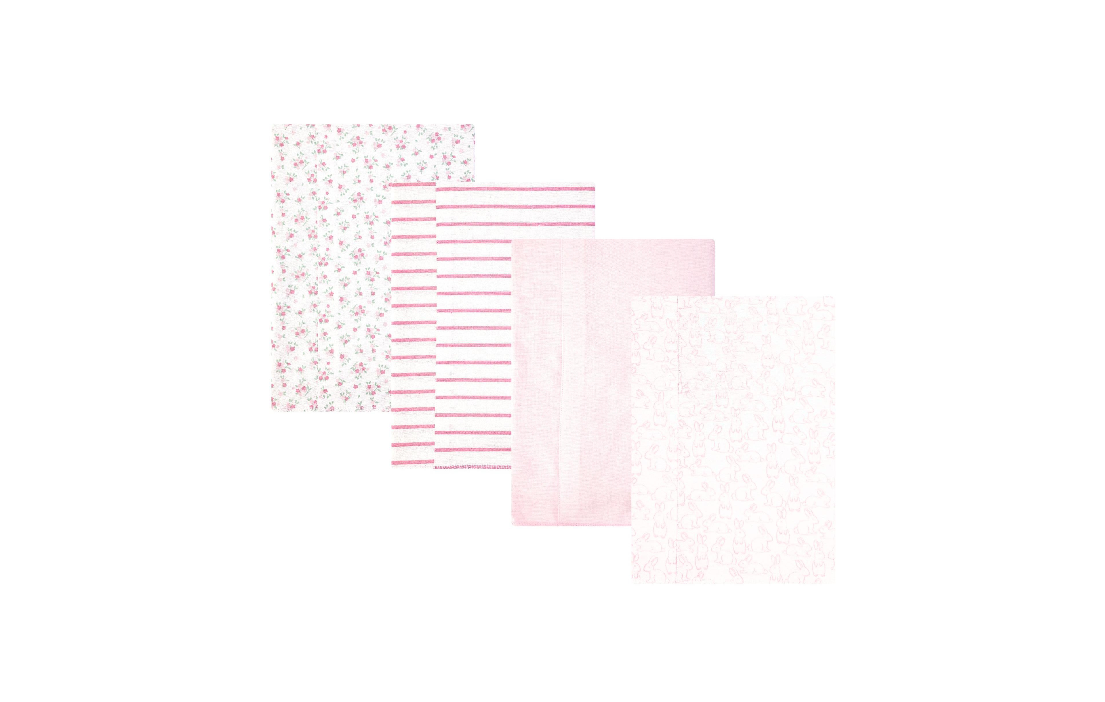 Hudson Baby Girl Cotton Poly Flannel Burp Cloths 4-Pack, Wispy Wild Flower Bunny, One Size