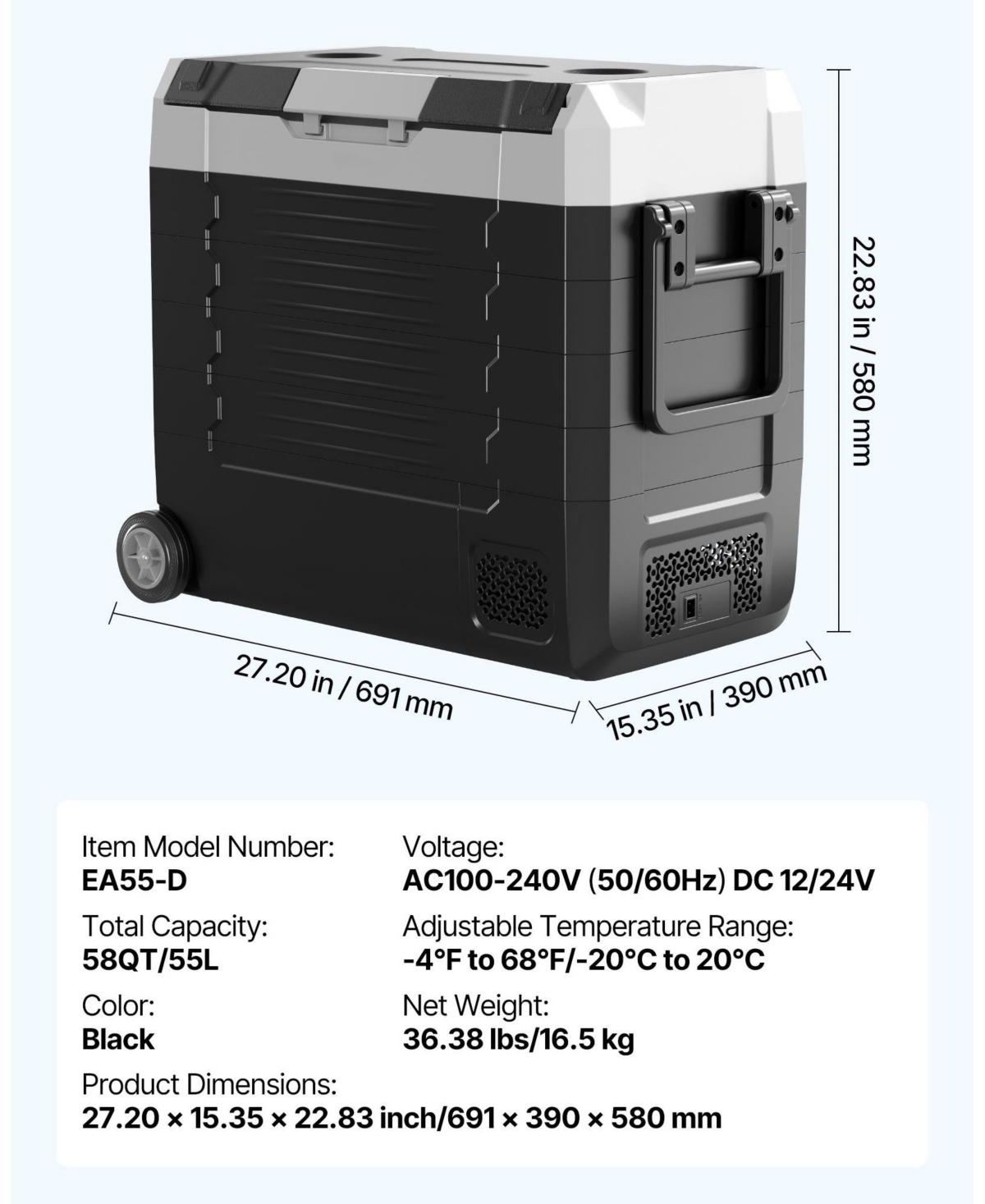 Mecale Quart Car Refrigerator Dual Zone with App Control Wheels