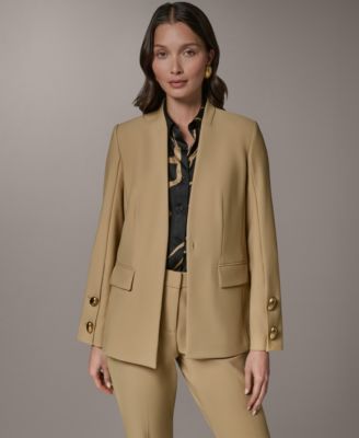 Petite Collarless Buttoned Cuff Jacket