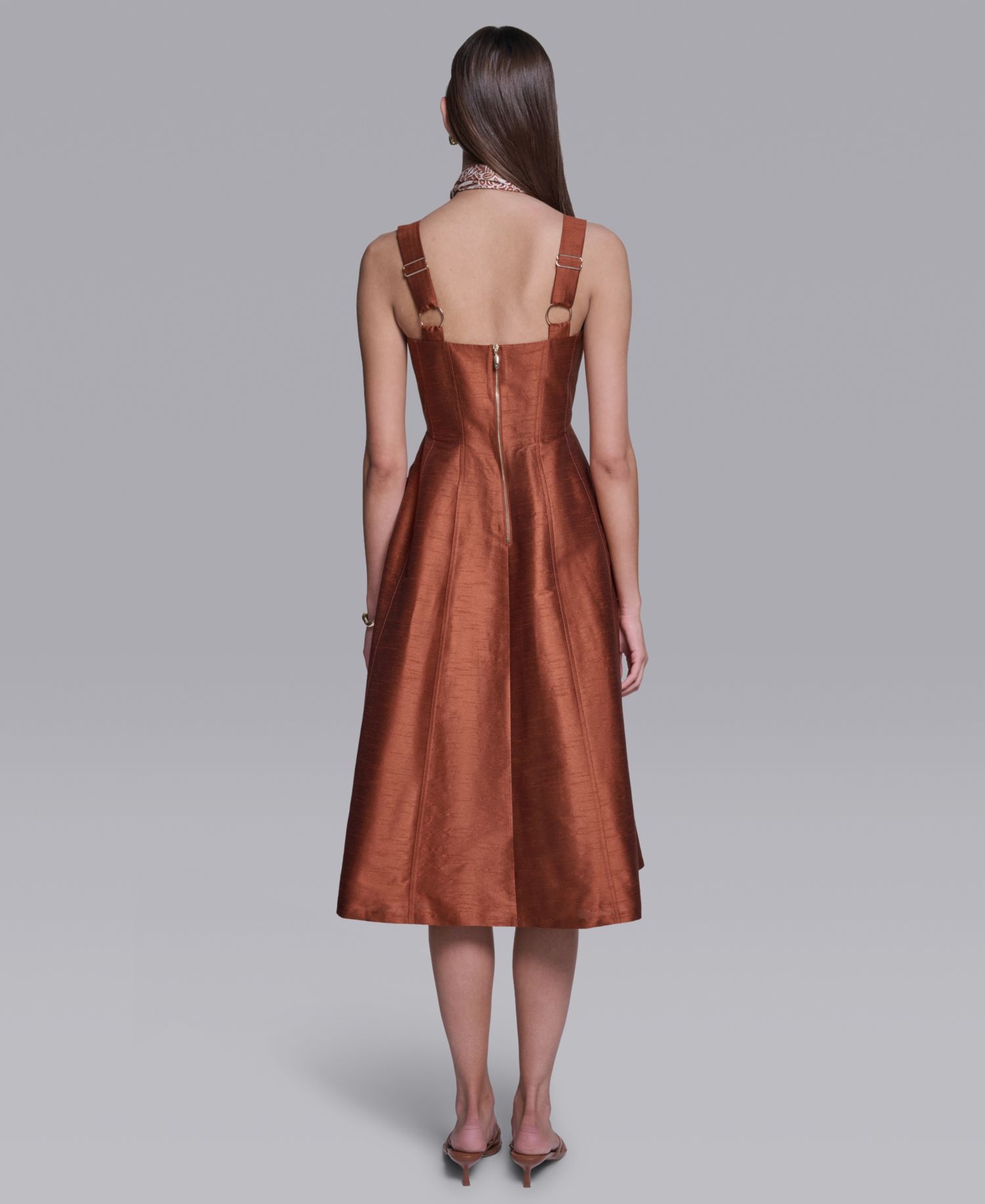 Women's Sleeveless Detachable Scarf Detail Midi Dress