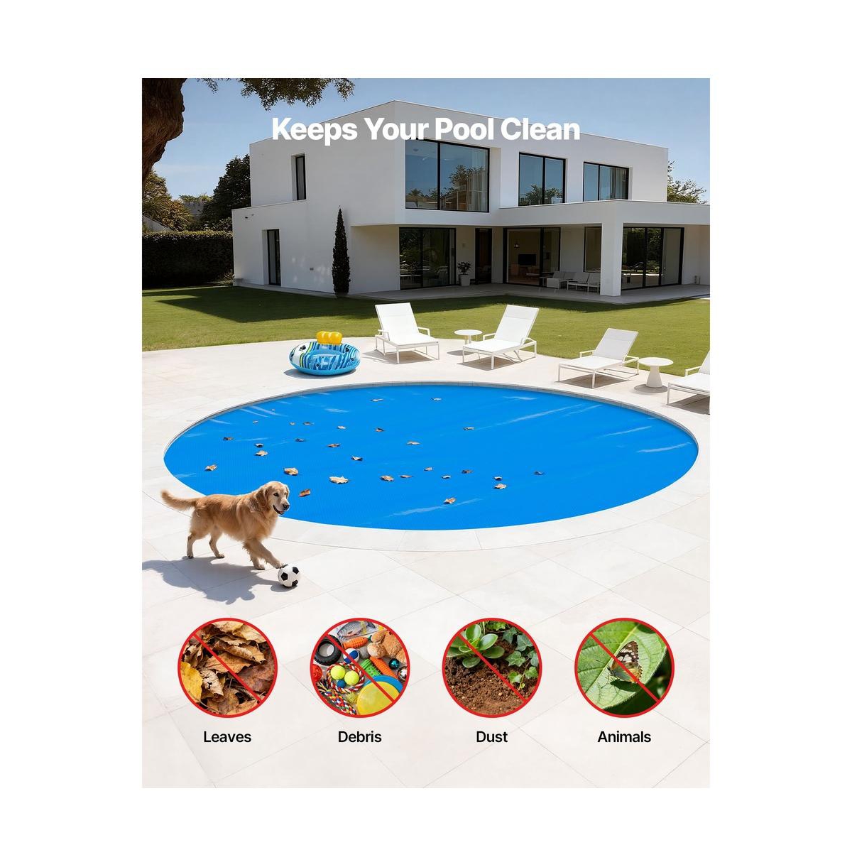 Sugift Solar Pool Cover 33 feet Round Pool Bubble Cover 8 Mil Pools Solar Blanket with Bubble and Pe