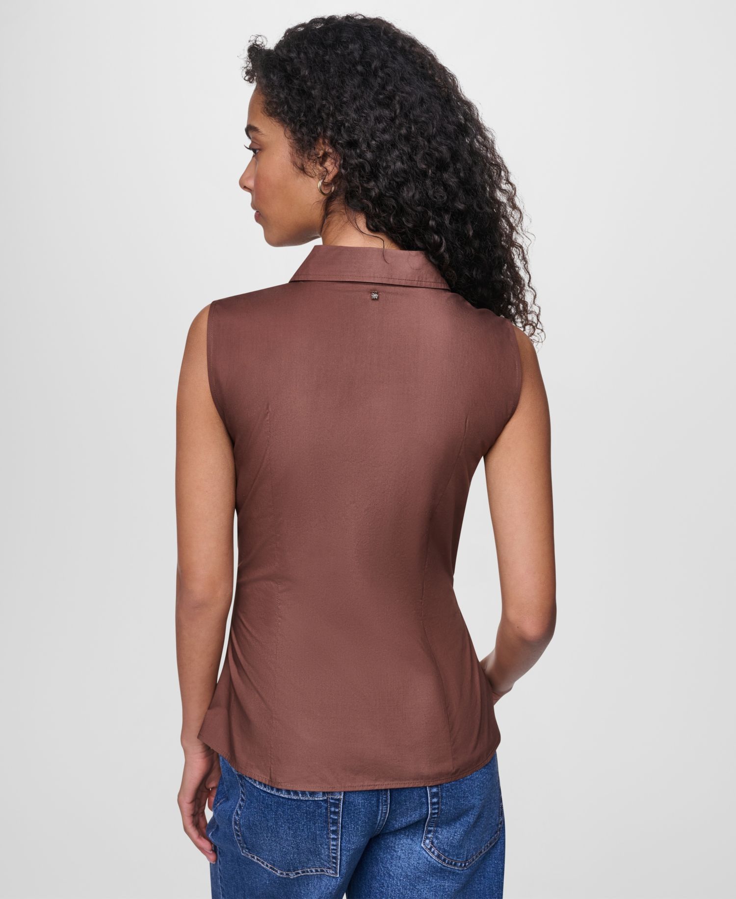 Women's Sleeveless Collared Twist Front Button-Up Shirt
